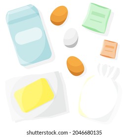 Set of food ingredients for making dough. Vector illustration flat.