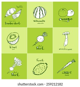 Set of food ingredients - vector illustrations