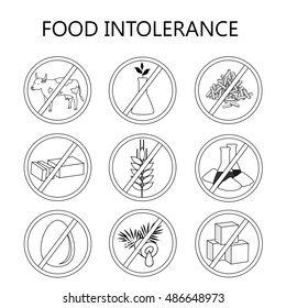 Set of Food Intolerance Signs. Food that could be unhealthy for human being