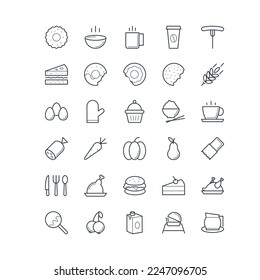 set of food and kitchen equipment for web, app and etc.
cake, eggs, rice, chicken, burger, milk, tea.