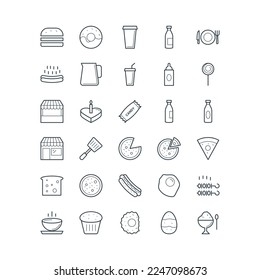 set of food and kitchen equipment for web, app and etc.
spatula, burger, sausage, pizza, cake, satay
