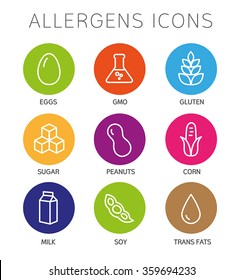 Set Of Food Labels - Allergens, GMO Free Products.