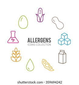 Set of food labels - allergens, GMO free products.