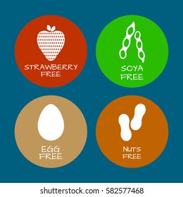 Set of food labels - allergens, GMO free products. Food intolerance symbols collection. Vector illustration.