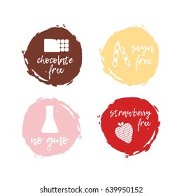 Set of food labels - allergens, GMO free products. Food intolerance symbols collection. Vector illustration.