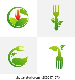 Set of Food Leaf logo design vector template. Farm logo concept