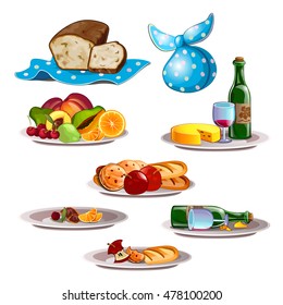 Set of food and leftovers. Vector illustration.