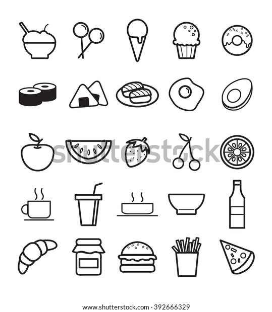 Set Food Line Art Icons Stock Vector (Royalty Free) 392666329 ...