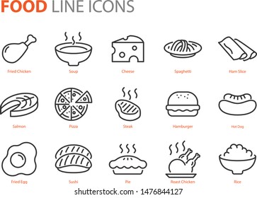 set of food line icons, kitchen, restaurant, menu