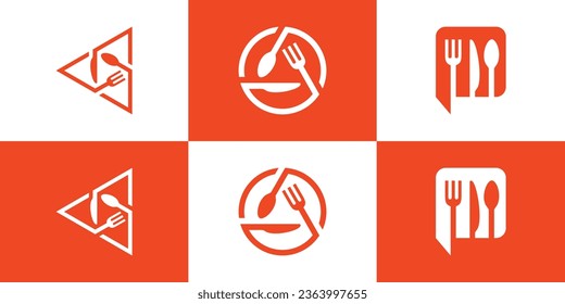 Set food logo design with creative style concept Premium Vector