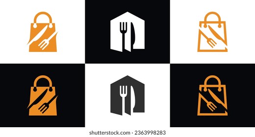 Set food logo design with creative style concept Premium Vector