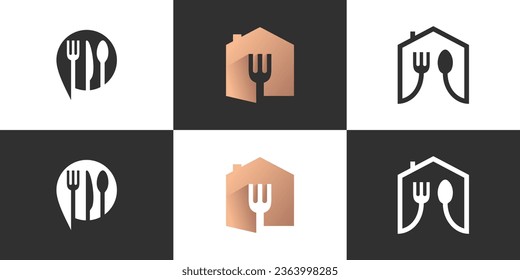 Set food logo design with creative style concept Premium Vector