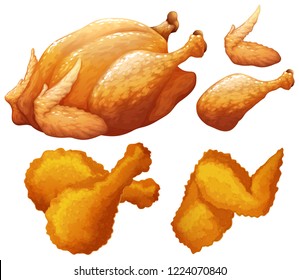 Set of food made by chicken illustration