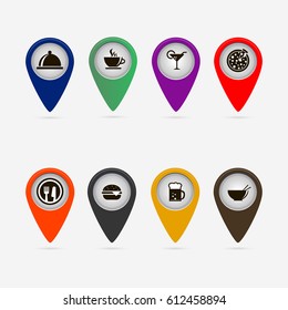 Set of food map markers.