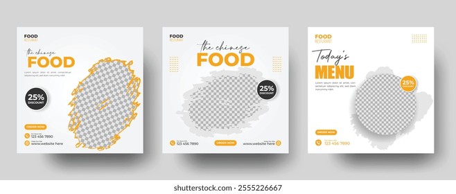 Set of Food menu banner social media posts. Editable social media templates for promotions on the Food menu. Set of social media story and post frames