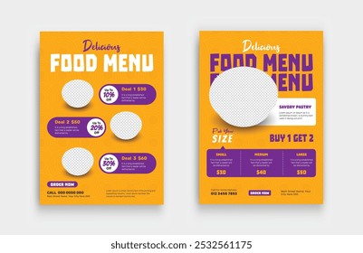 Conjunto de menu de comida e modelo de design de panfleto de restaurante