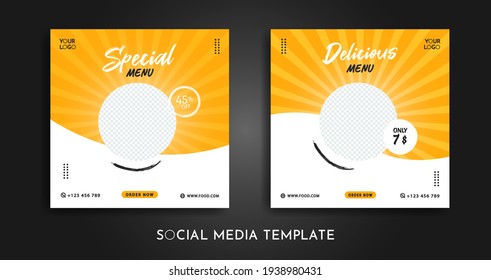 set of food menu themed square banner templates that you can edit. Perfect for business branding, social media posts, web ads, social media ads, and food menu posters.