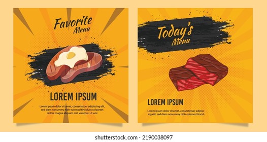 Set of food menu themed square banner templates that you can edit. Perfect for business branding, social media posts, web ads, social media ads, and food menu posters. grilled Meat