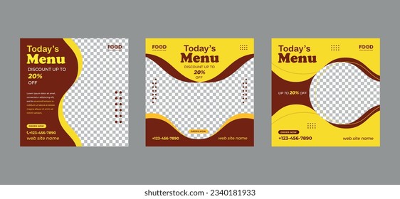 Set of food menu themed square banner template. social media post. web ads, social media ads and food menu posters. buger. pizza. food promotion banner