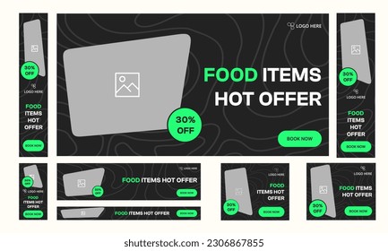 Set of food menu web banner template design, fully editable vector eps 10 file format, creative food banner design for social media posts