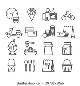 Set of food in minimal icons. Food delivery service concept. Modern outline on white background