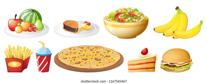 A set of food on white background illustration