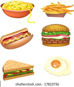 set of food on white background