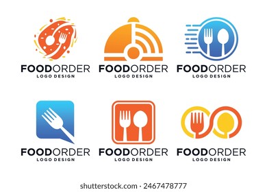 Conjunto de logotipo de pedido de alimentos. Diseño de logotipo de comida en línea.