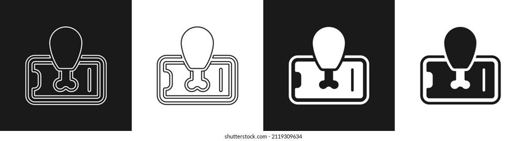 Set Food ordering on mobile icon isolated on black and white background. Order by mobile phone. Restaurant food delivery concept.  Vector