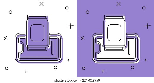Set Food ordering on mobile icon isolated on white and purple background. Order by mobile phone. Restaurant food delivery concept.  Vector