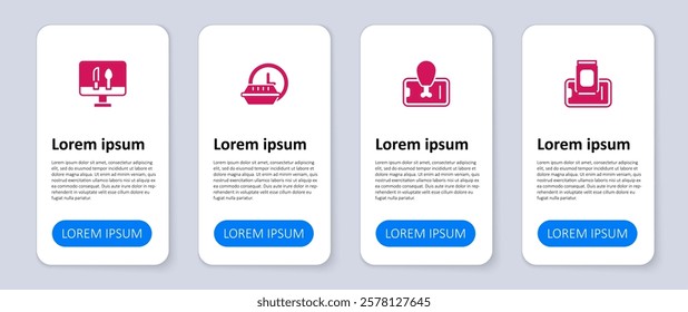 Set Food ordering on mobile, Round the clock delivery and Online food. Business infographic template. Vector