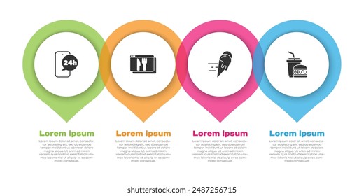 Set Food ordering, Online and delivery, ice cream and Paper glass burger. Business infographic template. Vector
