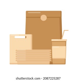 Set of food paper packaging on white surface	