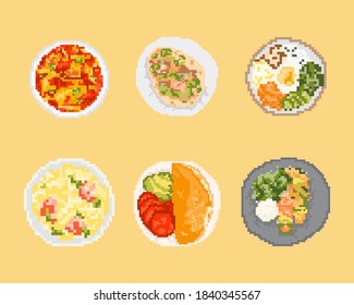 Set Of Food In Pixel Art. 8 Bit Art Vector Illustration.