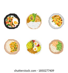 Set Of Food In Pixel Art. 8 Bit Art Vector Illustration.