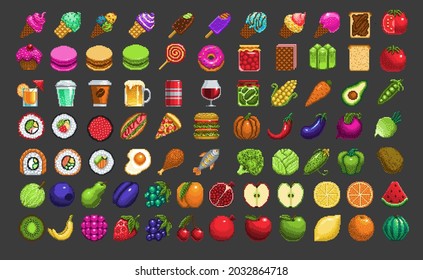 set of food pixel art. Vector illustration