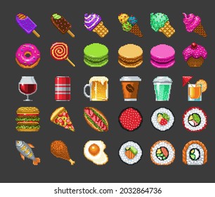 set of food pixel art. Vector illustration