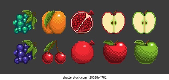 conjunto de imágenes de píxeles alimentarios. Ilustración vectorial