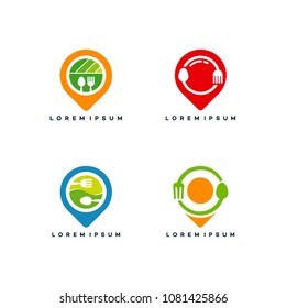 Set of Food Point logo designs concept, Food Near Me logo designs template