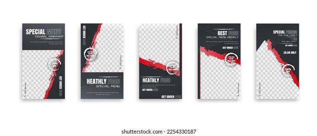 Set Of food post story social media banner template design. Creative design, easy Use for promotions you product. story food for your restaurant promotion.