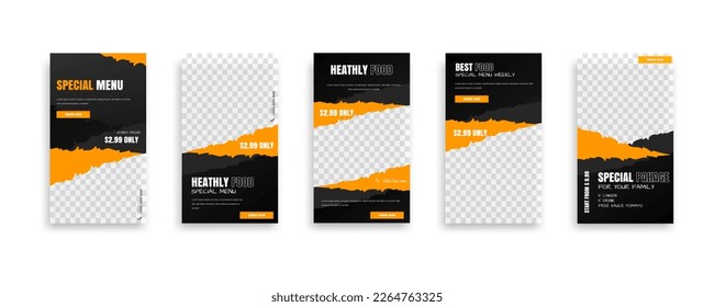 Set Of food post story social media banner template design. Creative design, easy Use for promotions you product. story food for your restaurant promotion.	
