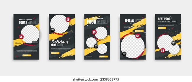 set of food post story social media banner template design. Creative design, easy Use for promotions you product. story food for your restaurant promotion