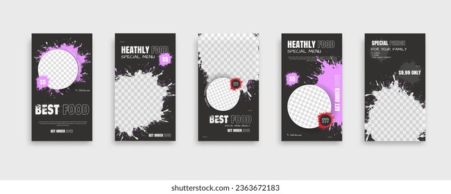 set of food post story social media banner template design. Creative design, easy Use for promotions you product. story food for your restaurant promotion