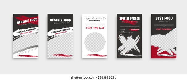 Set Of food post story social media banner template design. Creative design, easy Use for promotions you product. story food for your restaurant promotion.	