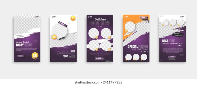 Set Of food post story social media banner template design. Creative design, easy Use for promotions you product. story food for your restaurant promotion.