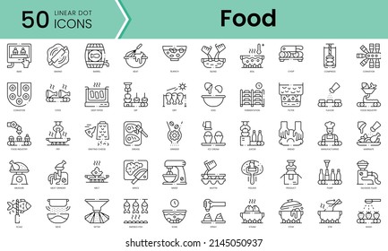 Conjunto de iconos de procesamiento de alimentos. Conjunto de iconos de estilo de arte de línea. ilustración vectorial