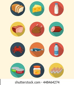 Set of food and products icons. Flat design icons. Vector illustration