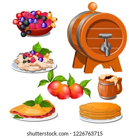 Set of food products isolated on white background. Vector cartoon close-up illustration.