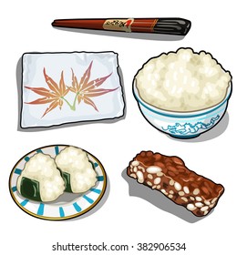 A set of food products from rice. Vector illustration.