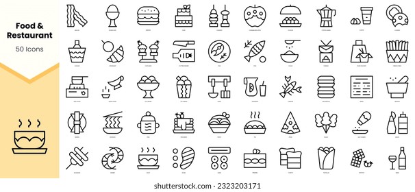 Set of food and restaurant Icons. Simple line art style icons pack. Vector illustration